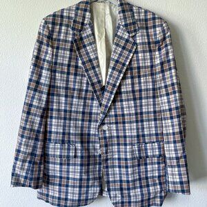 Vintage Plaid Blazer – Blue/White/Tan